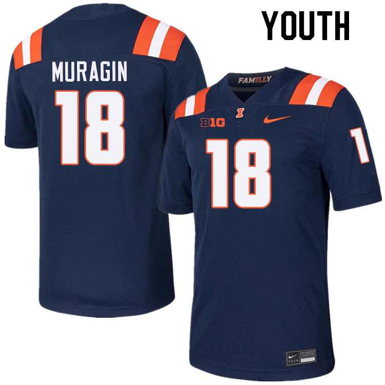 Youth #18 Mason Muragin Illinois Fighting Illini College Football Jerseys Stitched-Navy